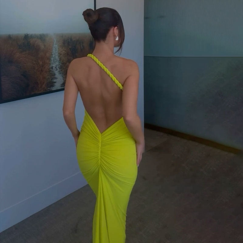 Women's Halter Bare Back Pleating Sheath Sexy Dress