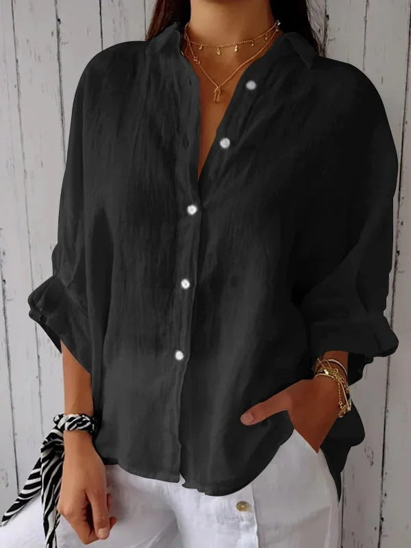 Spring Cotton Linen Back Design Shirt Blouse