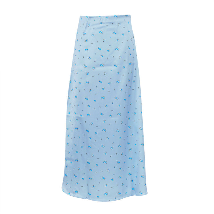 Women's Fashion Wear Satin Draping Printed Temperament Skirts