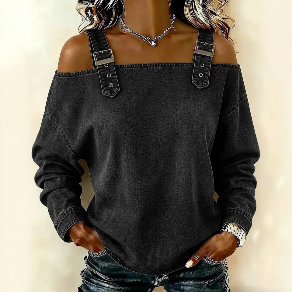 Women's Autumn Tie Shoulder Strap Long Sleeve Tops