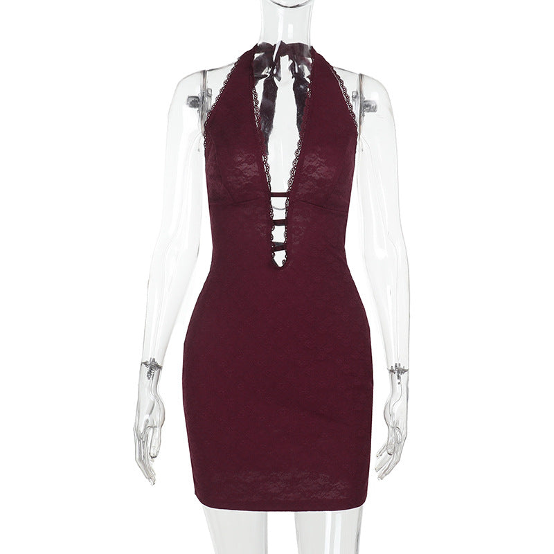 Sexy Cutout Beautiful Back Halter Hip Skirts