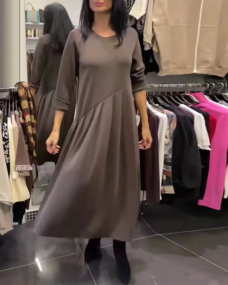 Leisure Long Sleeve Pleated Pullover Slimming Dress