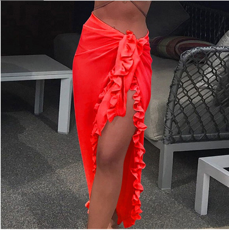 Women's Summer Outdoor Beach Ruffled Chiffon Colors Skirts