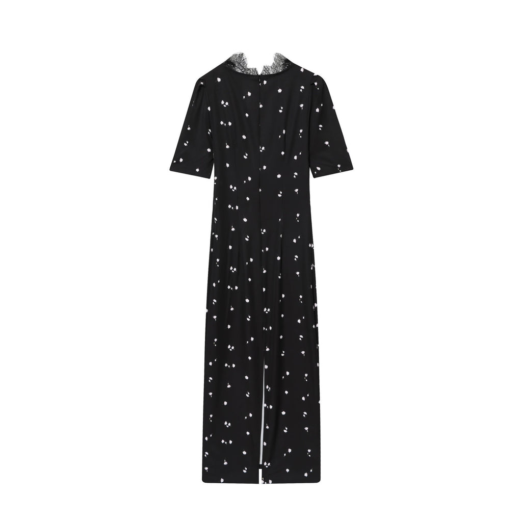Women's Fashion Sexy Lace Stitching Puff Sleeve Dress