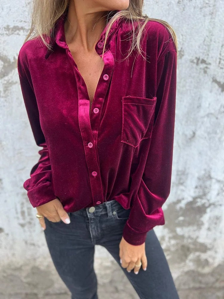 Women's Veet Shirt Long Sleeve Single-breasted Loose Blouse