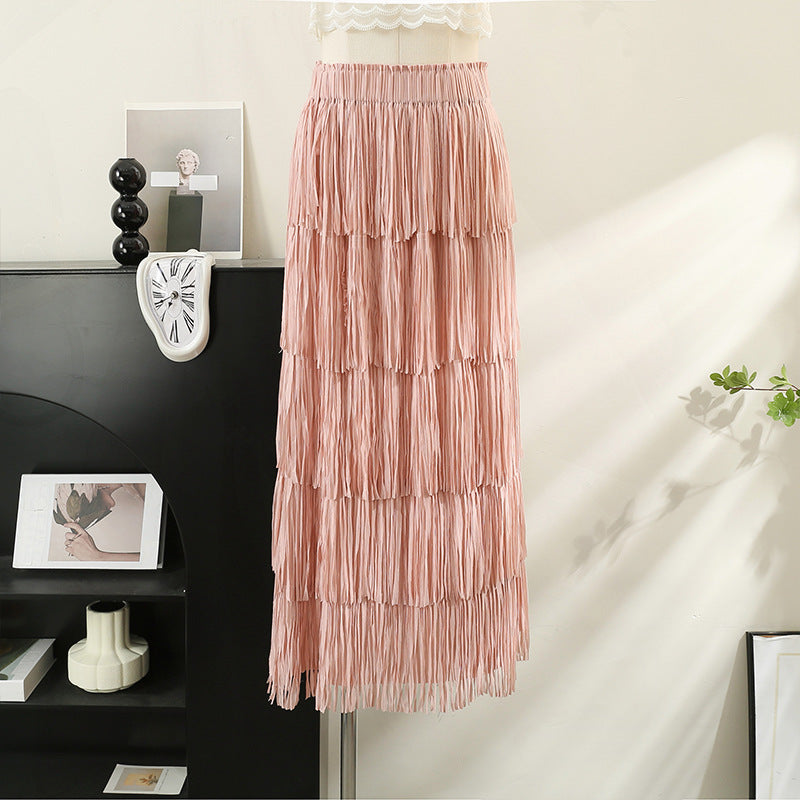 Retro Elegant Layer Tassel Dress Fashionable Draping Skirts