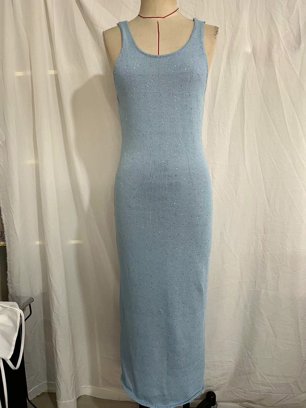 Fashion Sexy Collar Slimming Sequined Sheath Dress