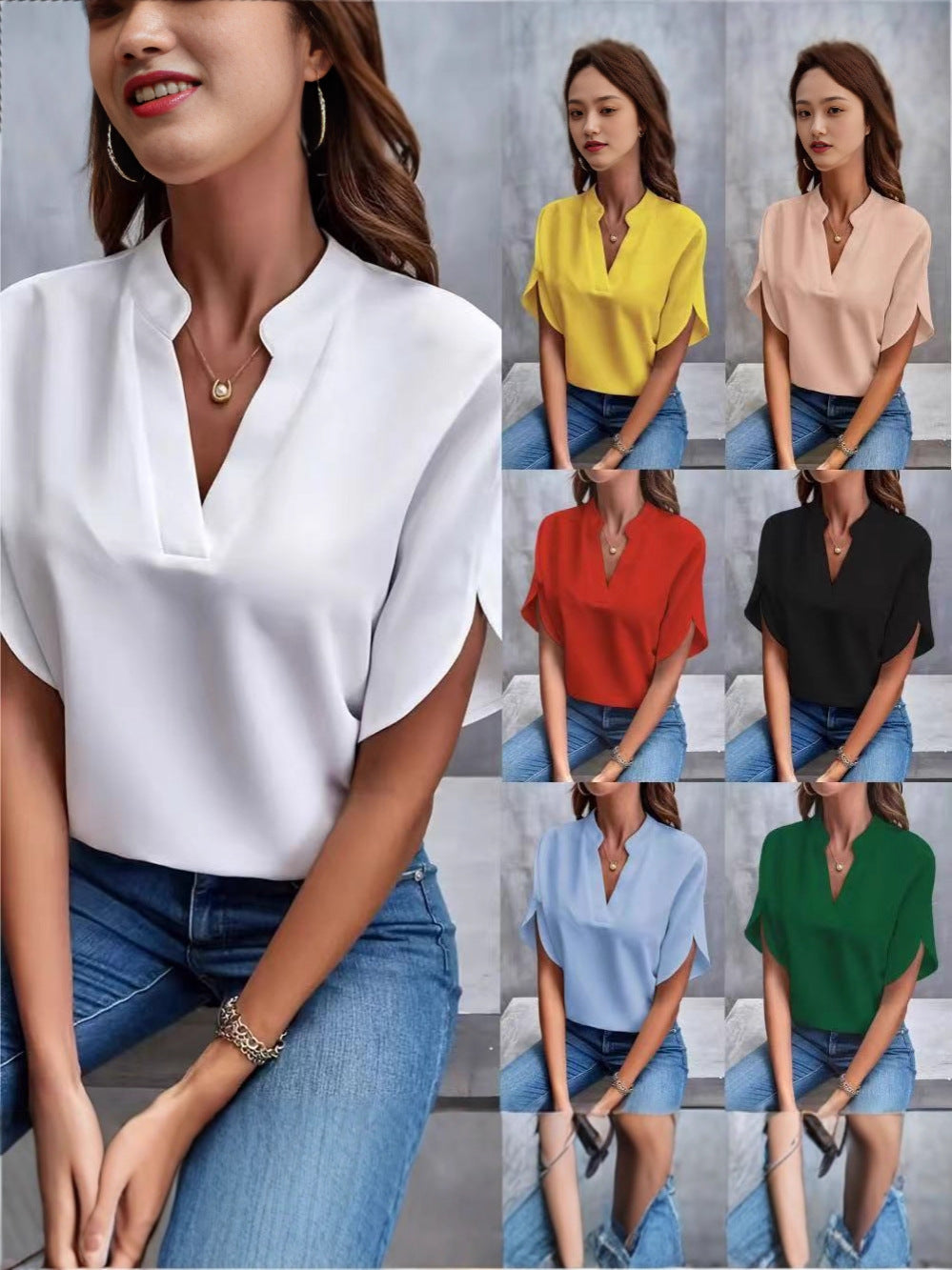 Women's Summer Casual Solid Color Loose Shirt Tops