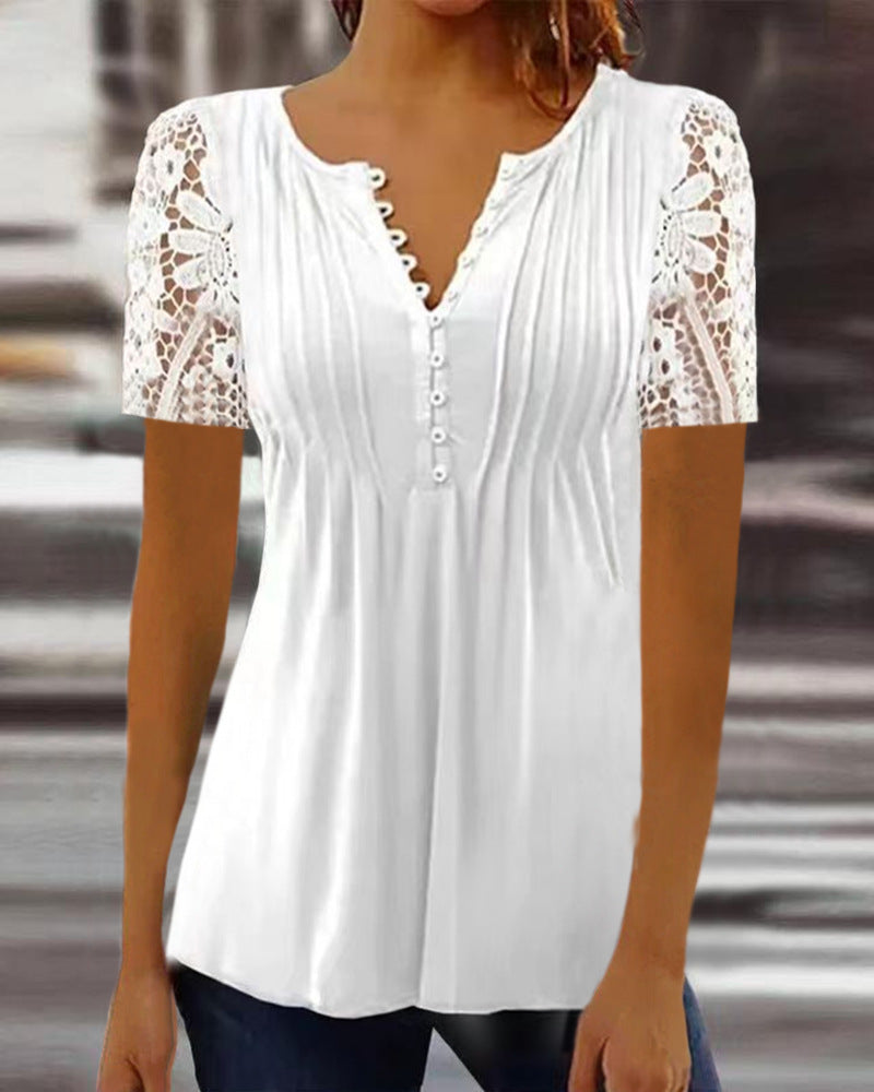 Pretty Women's Spring Fashion Lace Long-sleeved Women's T-shirt