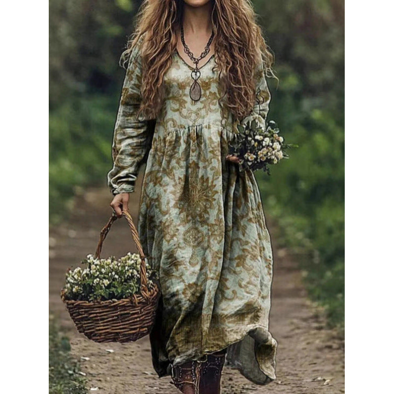 Durable Fashion Beautiful Autumn Vintage Printed Dress