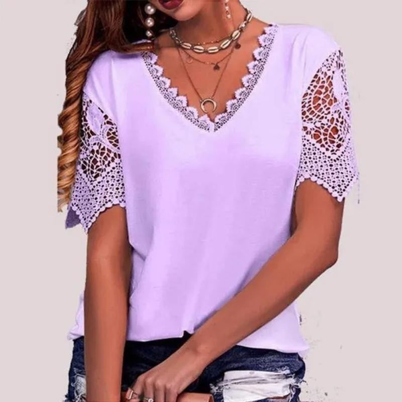 Women's Popular Lace Stitching Loose Sleeve Shorts