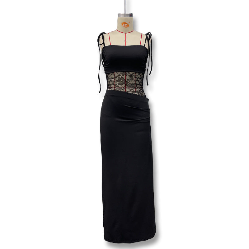 Women's Spring Sexy Lace Stitching Cutout Sling Dress