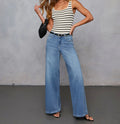 Women's Stretch Temperament Commute Wide Leg Washed Women's Jeans