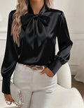 Women's Autumn Long Sleeve Bowknot Satin Shirt Tops
