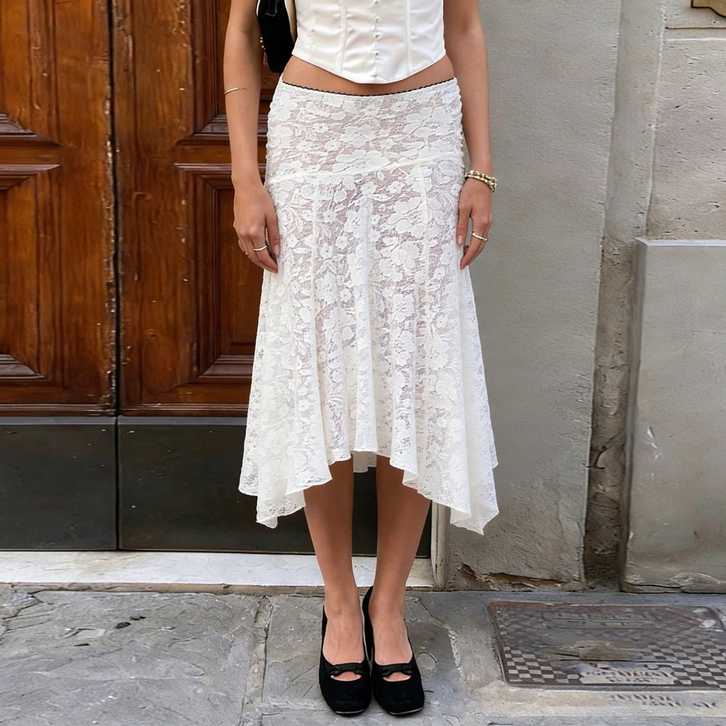 Women's Fashion Lace Irregular Low Waist Pure Desire Midi Clothing