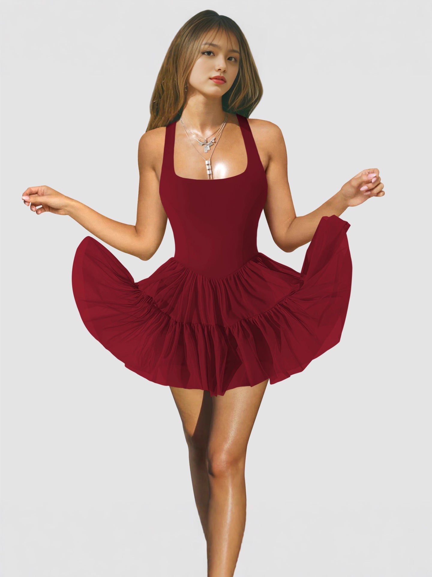 Women's Summer Ballet Style Mesh Inner Village Strap Dress