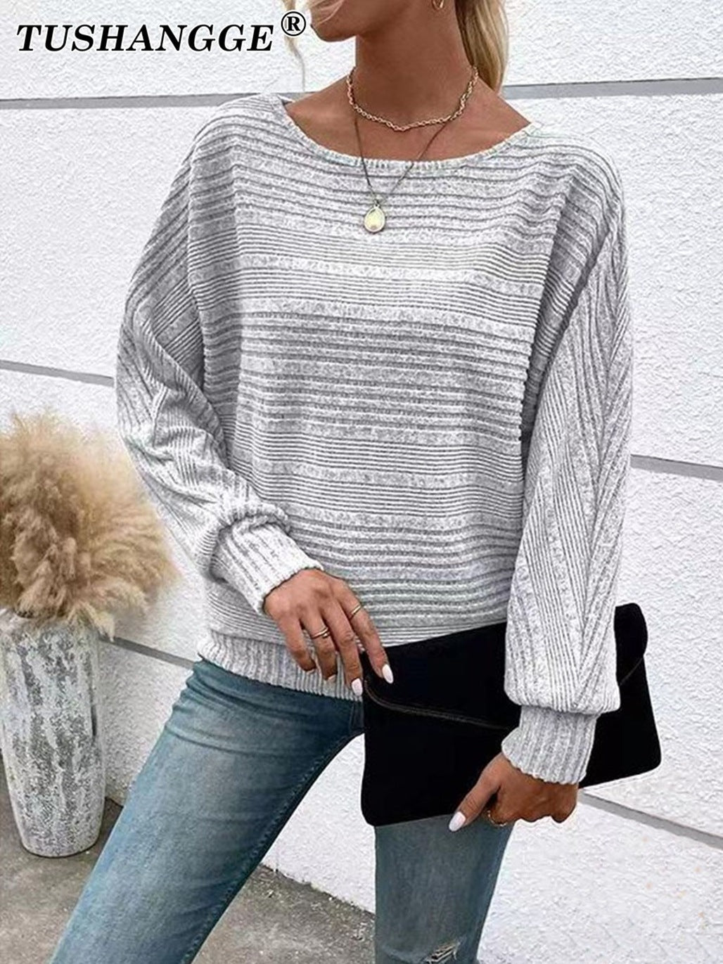 Classic Women's Sunken Stripe Batwing Sleeve Women's T-shirt