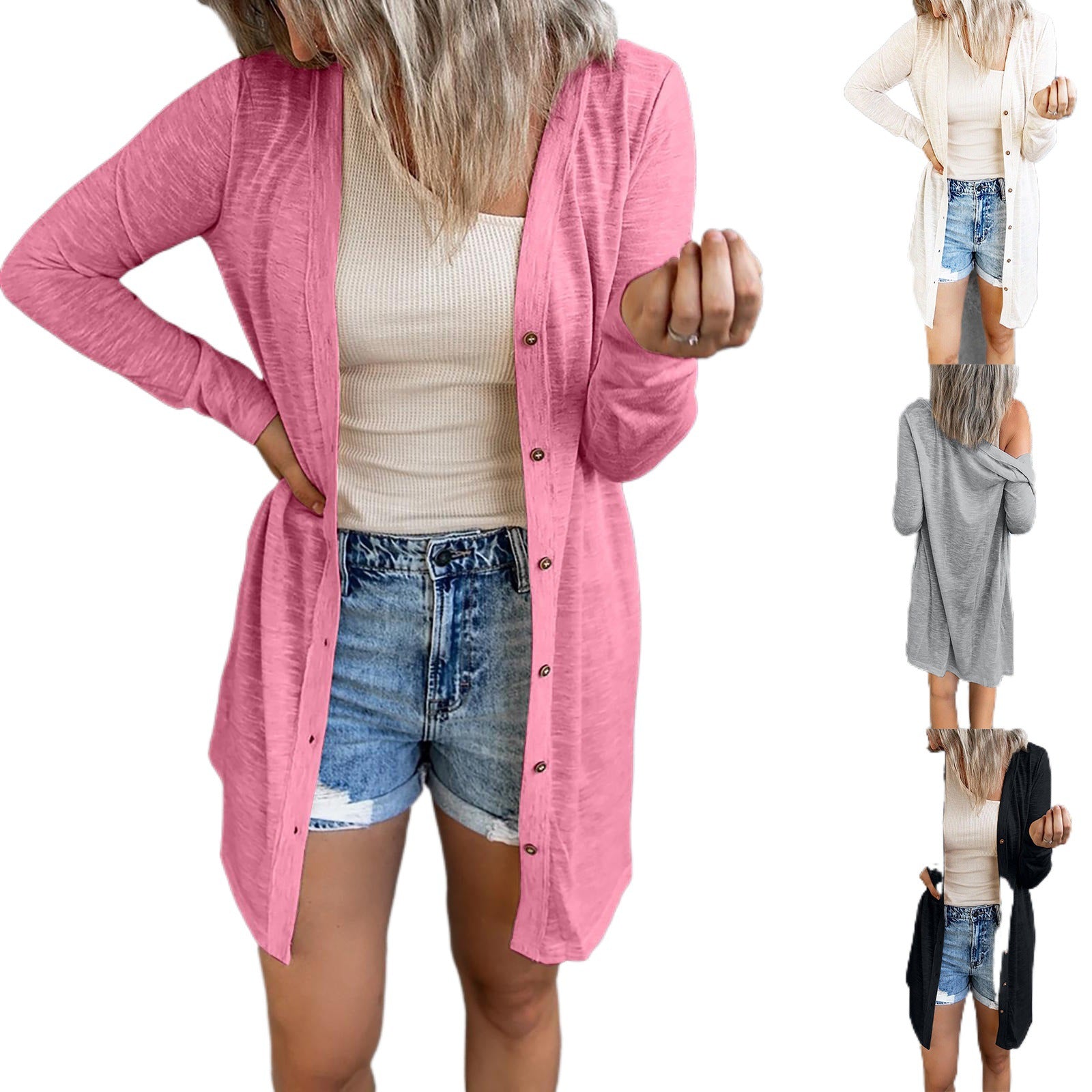 Protection Lightweight Breathable Pure Color Casual Versatile Long Cardigans