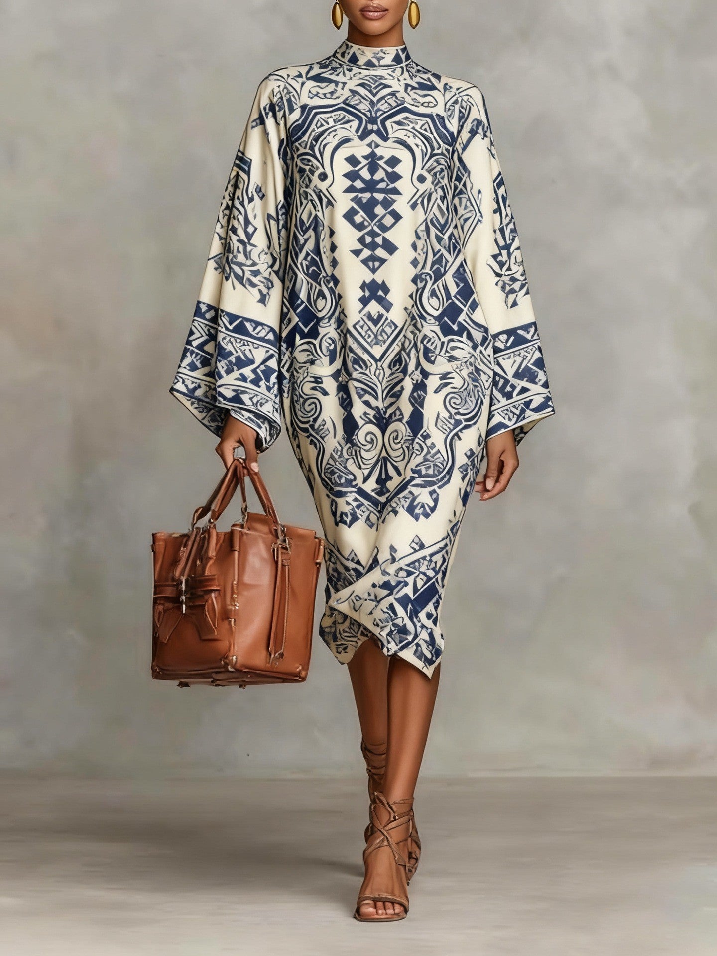 Trendy Autumn Digital Printing Fresh Retro Dress