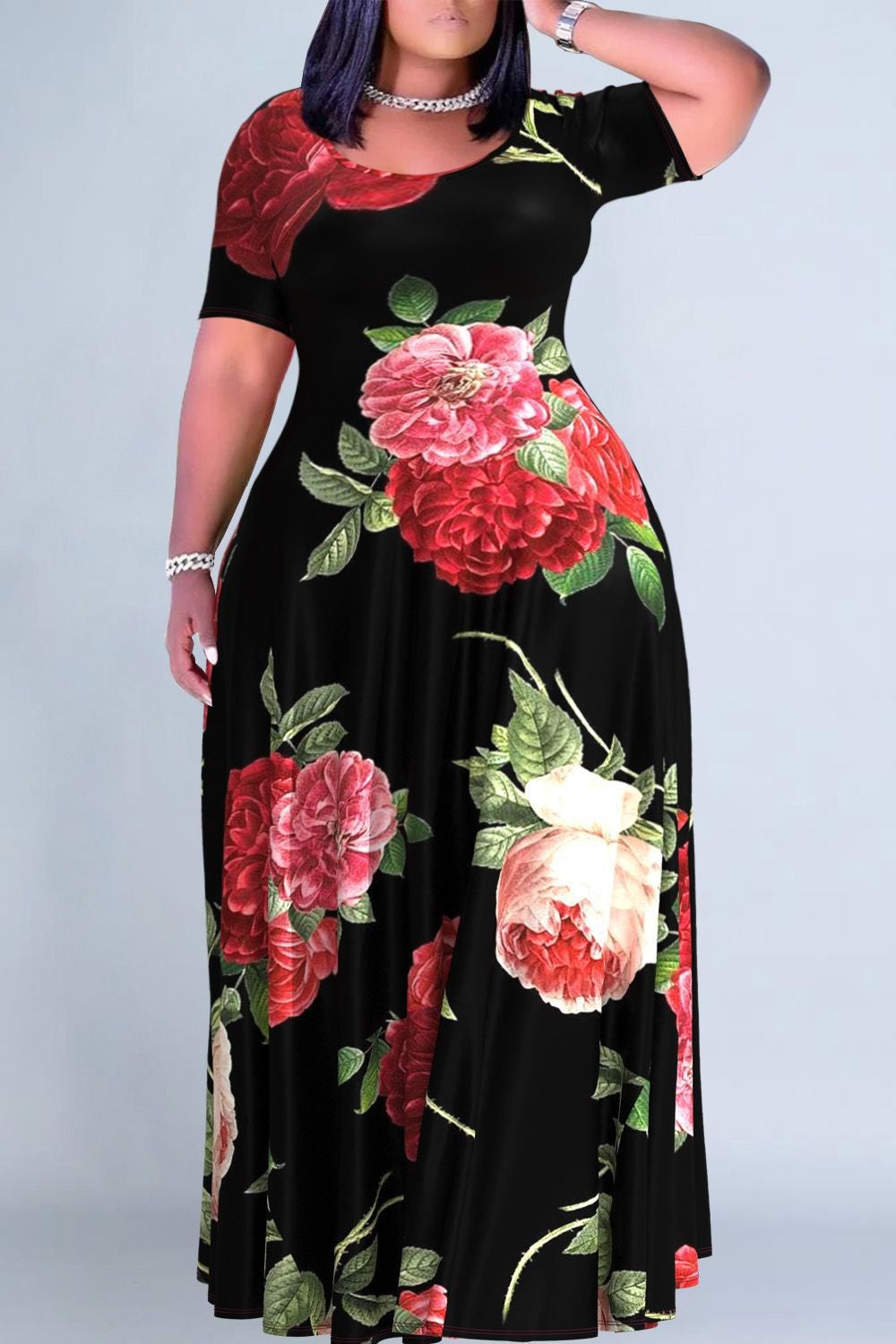 Women's Floral Print Round Neck Exotic Vacation Style Dress