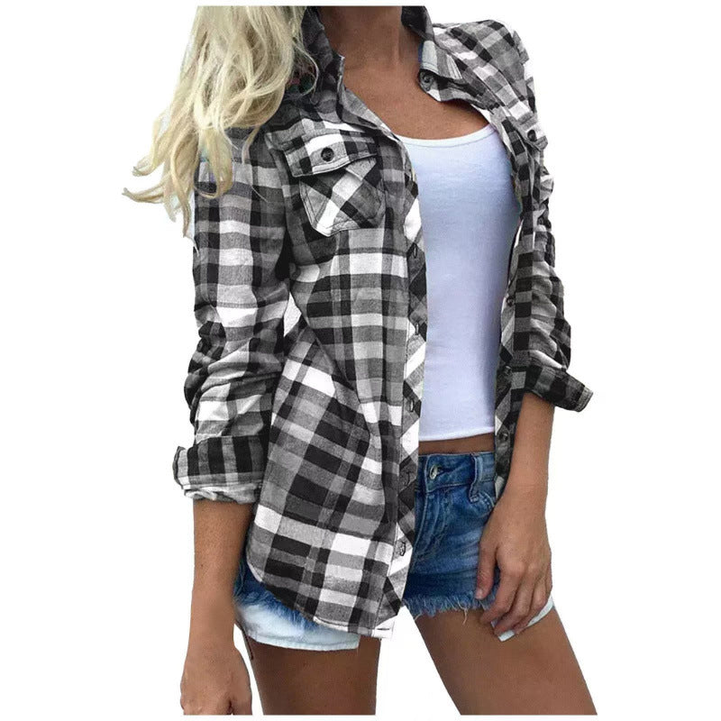 Women's Patchwork Stand-up Collar Long Sleeve Straight Tops