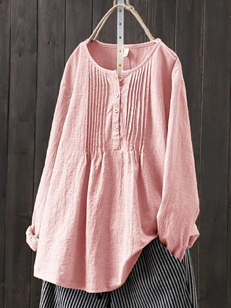 Art Solid Color Bamboo Cotton Linen Pullover Tops