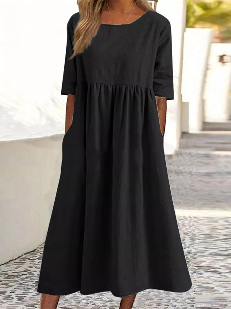 Linen Casual Sleeve Pocket Pleated Loose Shorts