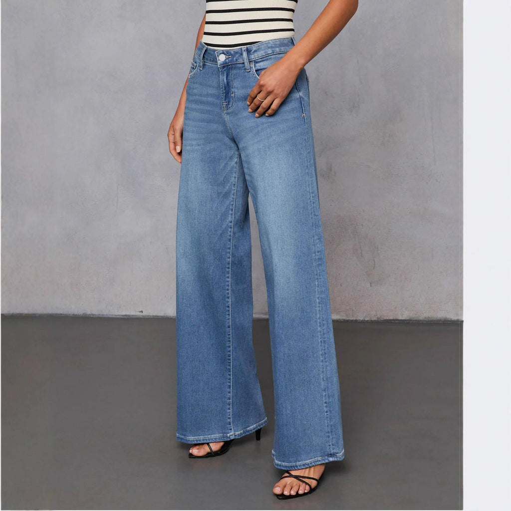 Women's Stretch Temperament Commute Wide Leg Washed Women's Jeans