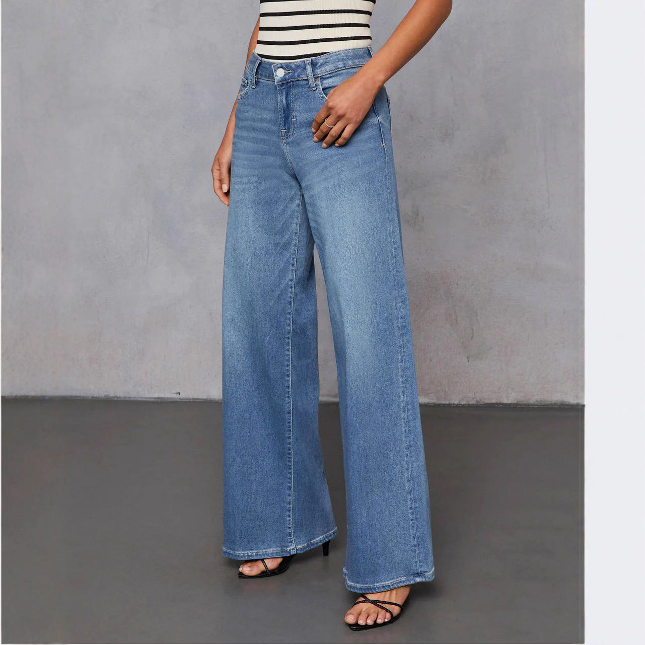 Women's Stretch Temperament Commute Wide Leg Washed Women's Jeans