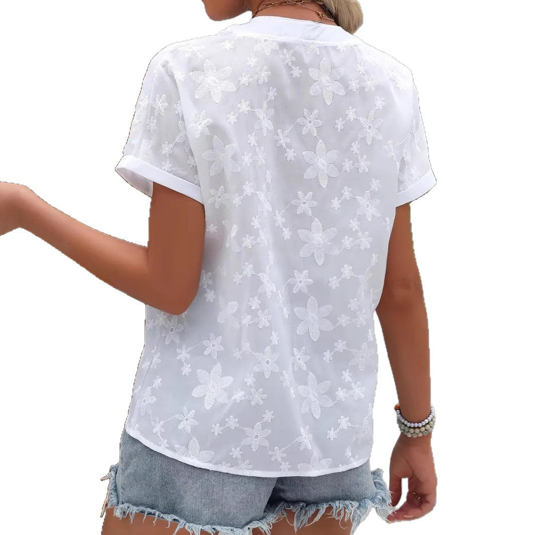 Women's Summer Simple Jacquard Elegant Short-sleeved Shirt Women's T-shirt