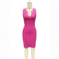 Rose Red Bright Silk Fabric Deep V Dress