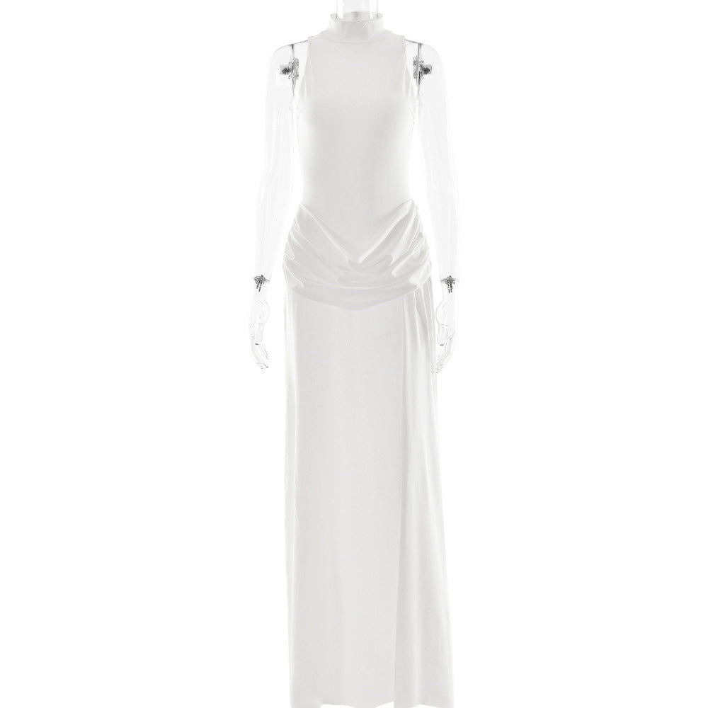 Women's Fashion Sexy High Split Tight Waist Elegance Sleeveless Dress