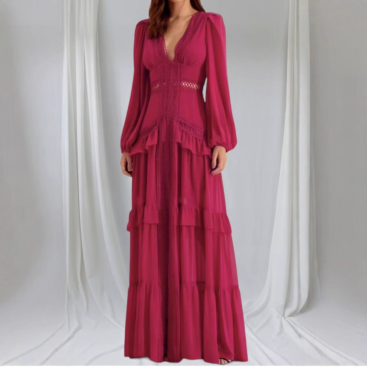 Cool Women's Elegant Stitching Long Sleeve Dress