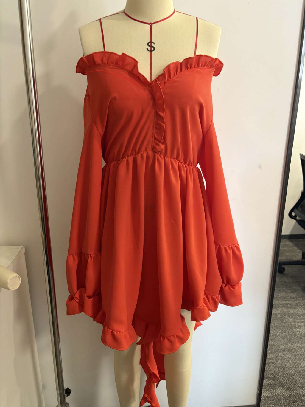 Women's Ruffled Floral Tassel Retro Western Style Solid Dress