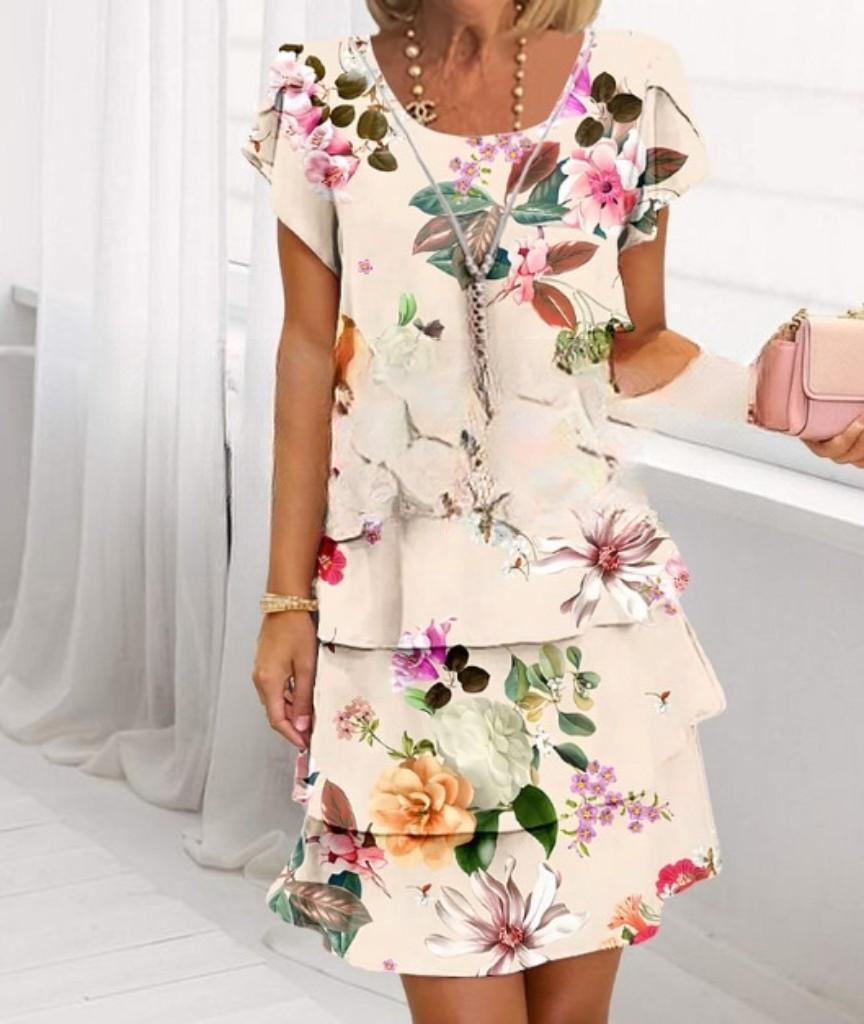 Sleeve Round Neck Printed Series Spring Dress