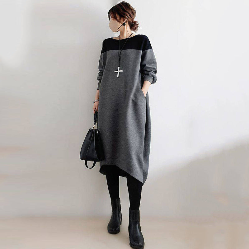 Women's Autumn Loose Crew Neck Stitching Plus Size