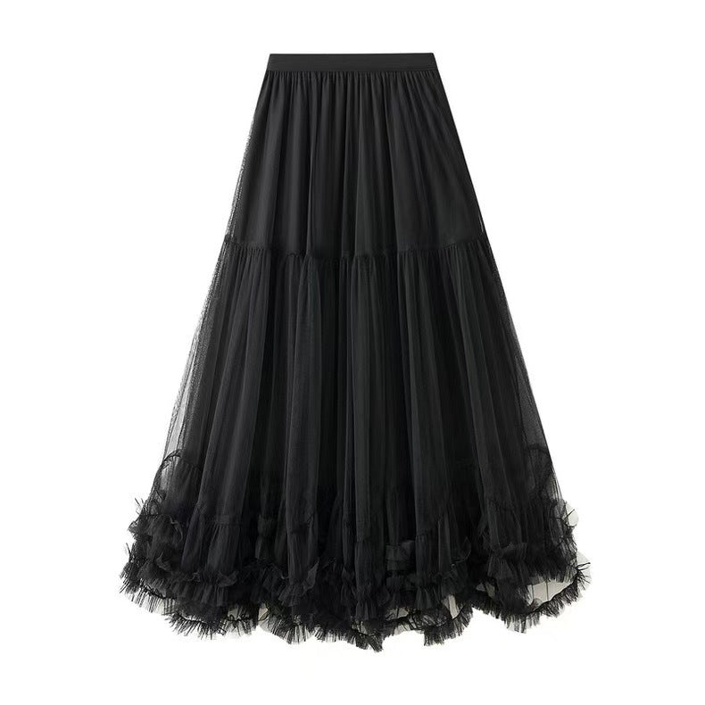 Large Swing Design Sense Mesh High Waist Figure Skirt