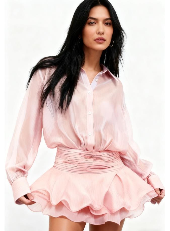 Women's Fashion Wear A- Hem Ruffled Shirt Dress