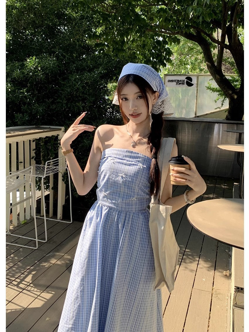 Women's Bandeau Sling For Summer French Style High-grade Waist Slimming Seaside Dress