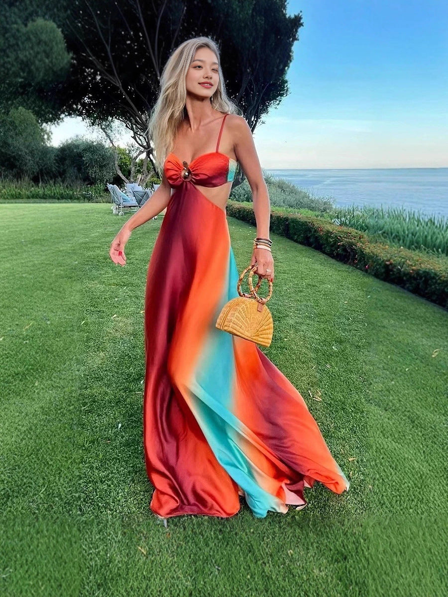 Sexy Sling Gradient Color Island Style Dress