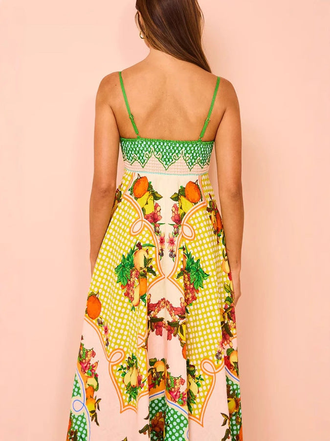 Women's Sexy Strap Positioning Printed Sleeveless High Waist Large Dress