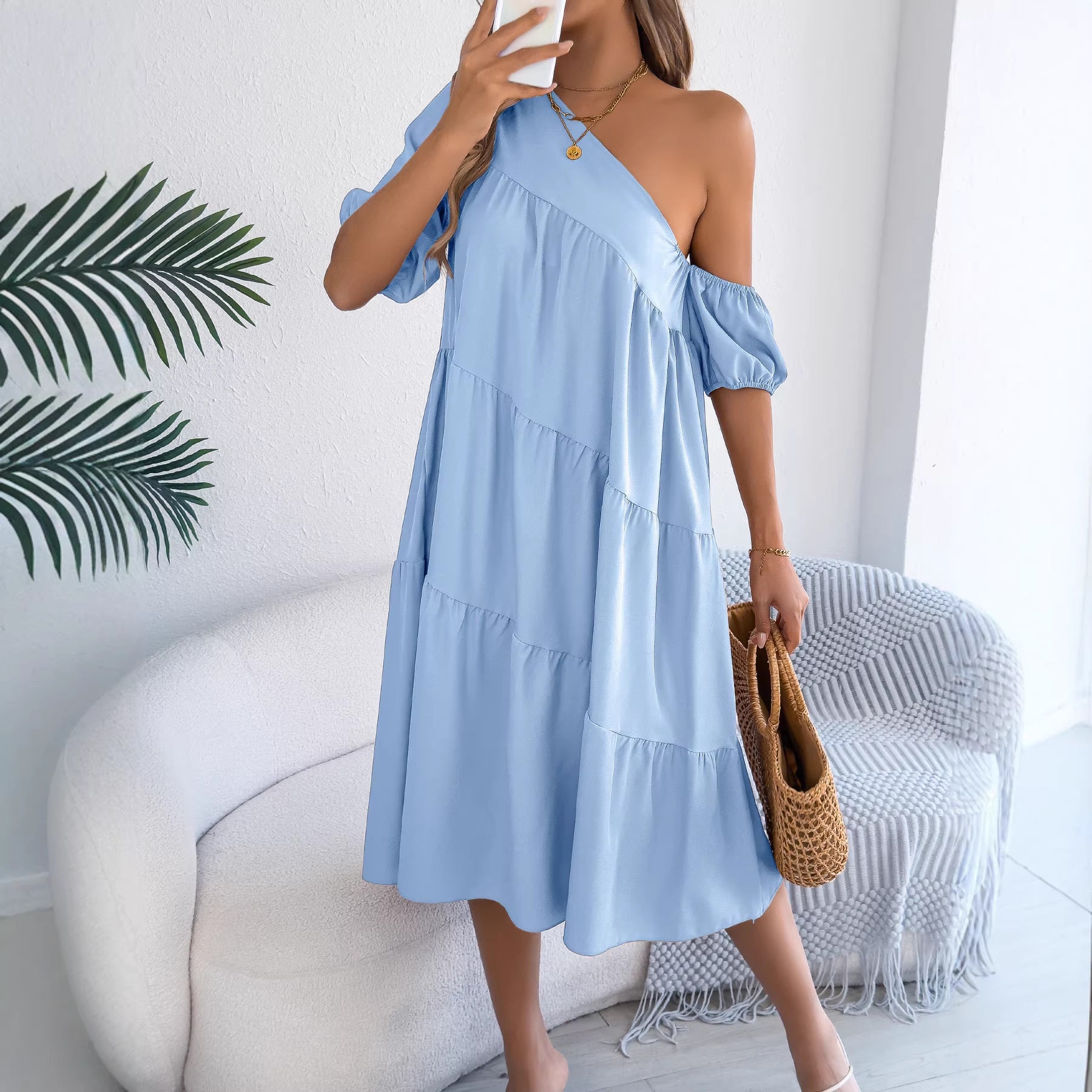 Women's Sleeve Casual Loose Lotus Leaf Large Dress