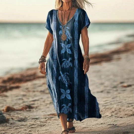 Women's Creative Floral Summer Sleeve Midi Dress
