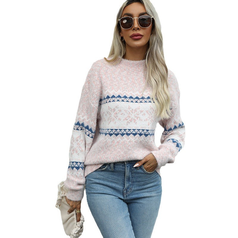 Women's Chenille Christmas Half Turtleneck Snowflake For Women's Sweater