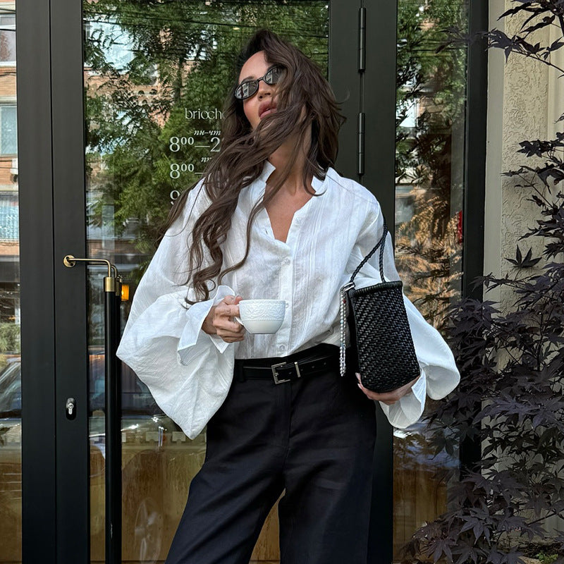 Women's Fresh Loose Stand-up Collar Puff Sleeve Blouse