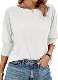 Women's Summer Stylish Loose Round Neck Cuff Smocking Long Women's T-shirt