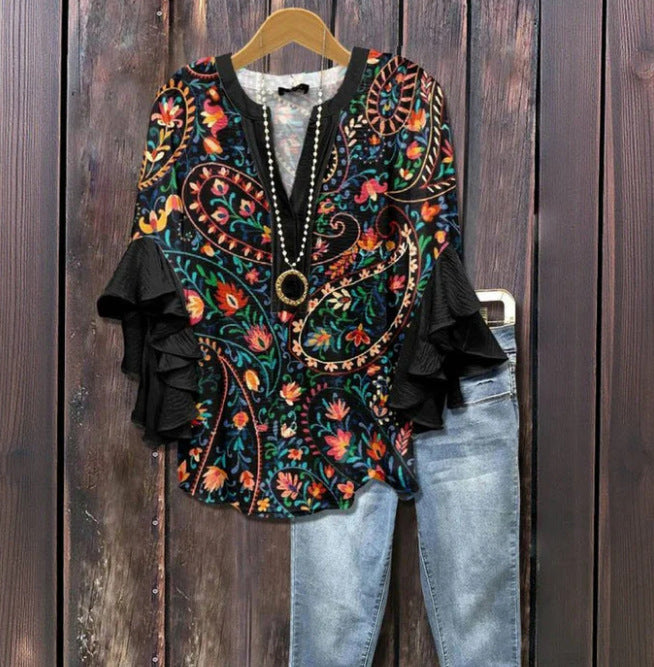 Women's Creative Floral Element Print Casual Trend Lotus Women's T-shirt