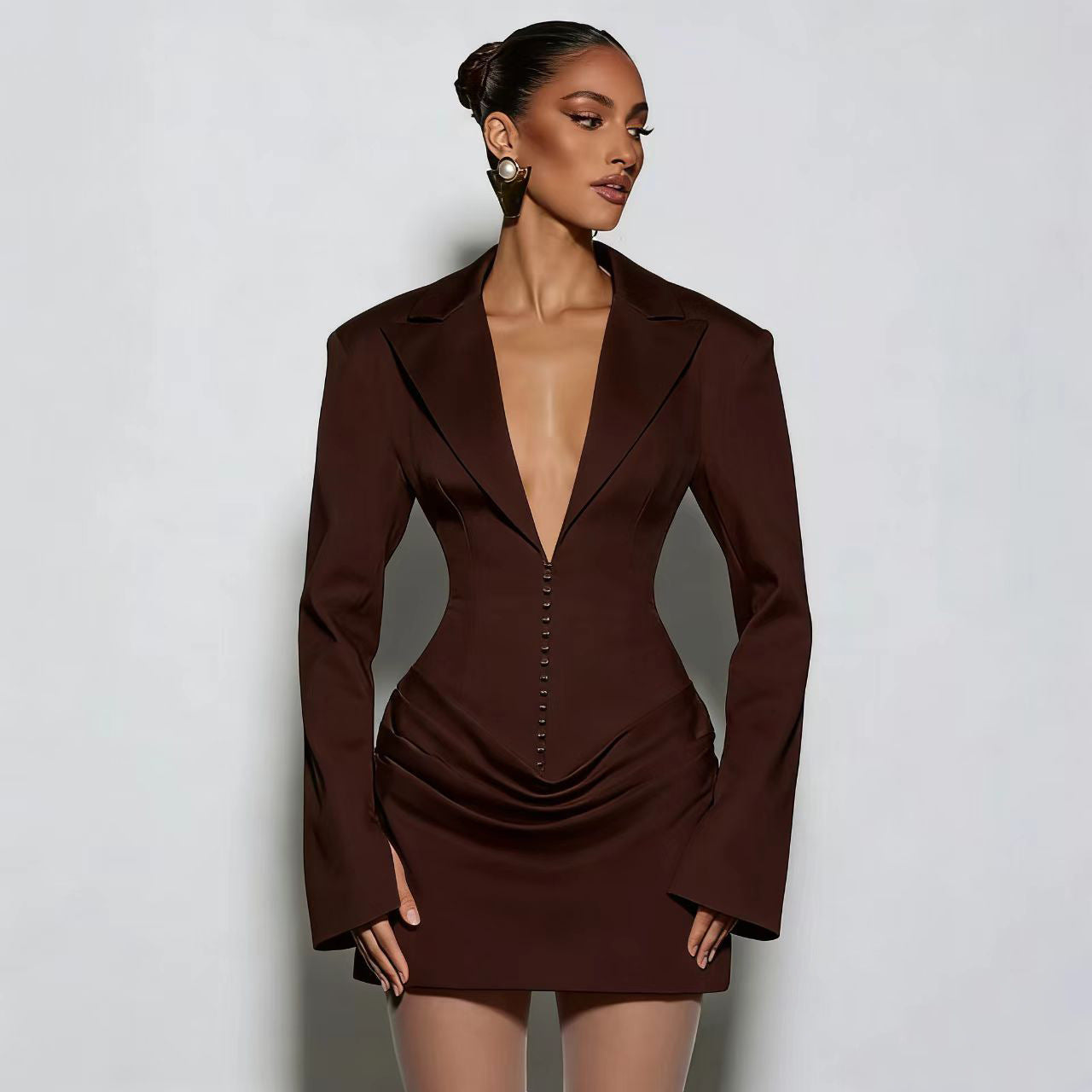 Women's Temperament Pure Color Deep V Lapel Suits