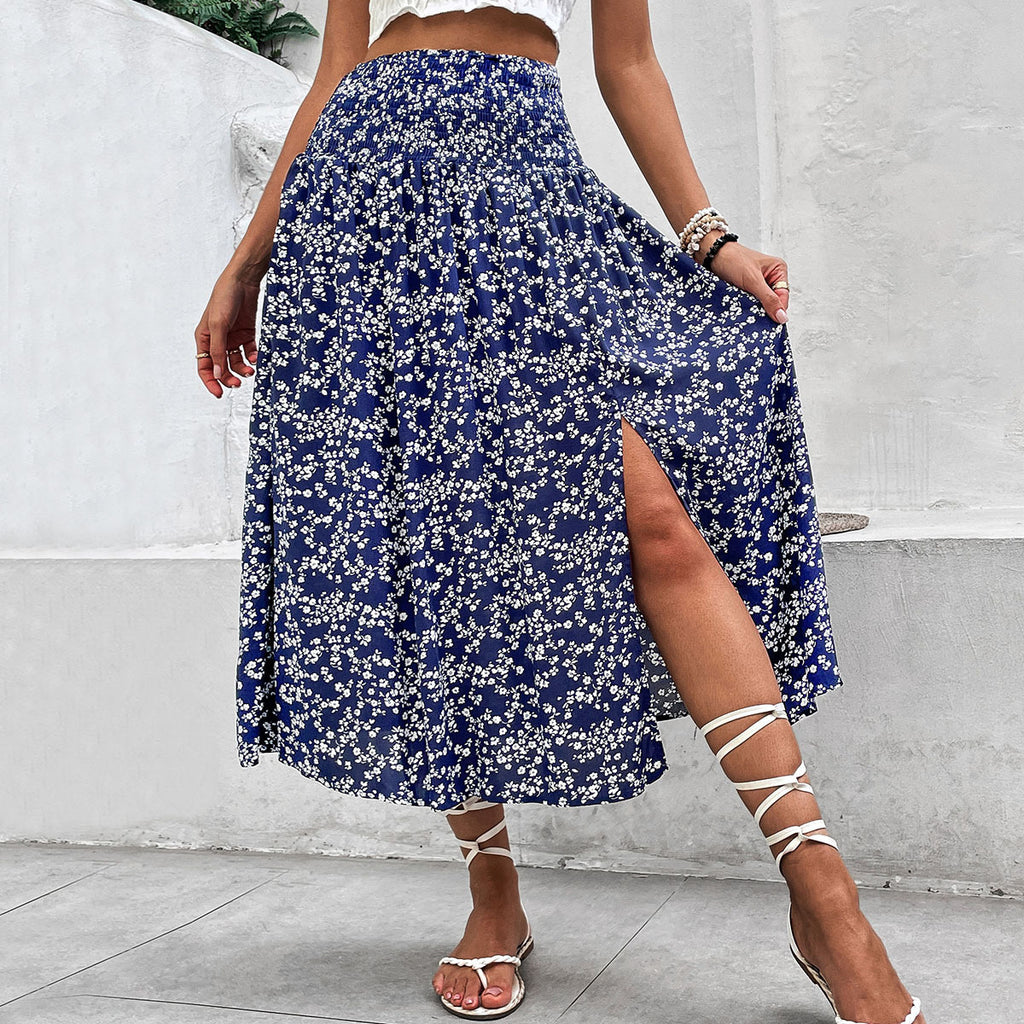 Women's Floral Summer Mid-length Holiday Print Split Skirt