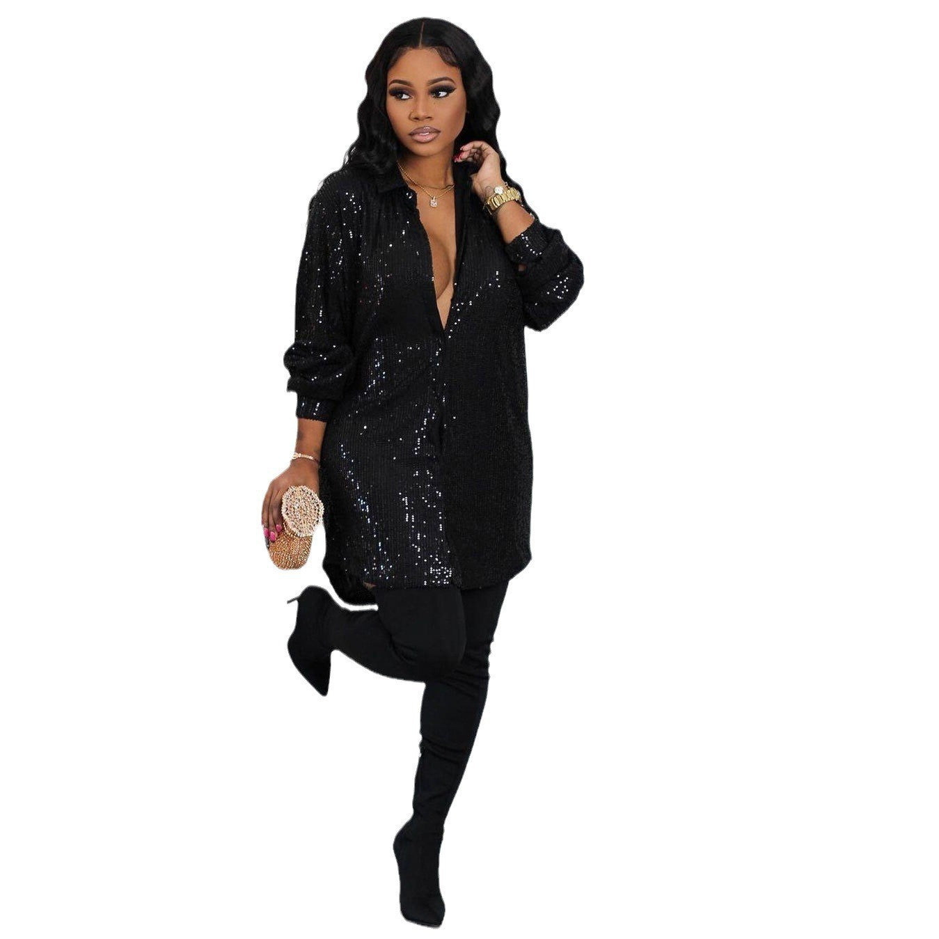 Women's Fashion Pure Color Sequins Shirt Fresh Sweet Cardigans